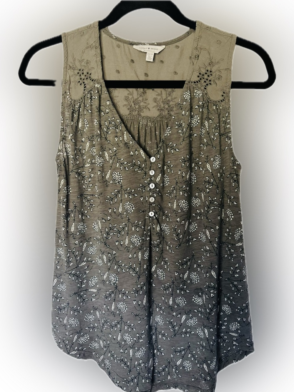 Lucky Brand Floral Sleeveless V-Neck Top Size S